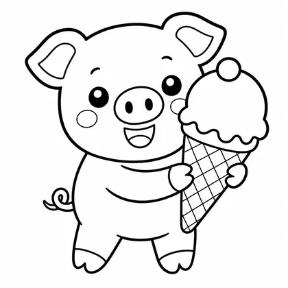 Dibujo de cerdito con helado para colorear
