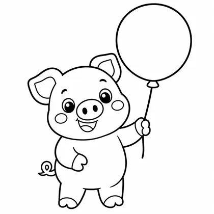Dibujo de cerdito con globo para colorear