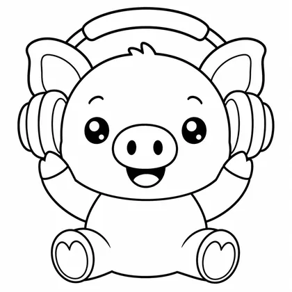 Dibujo de cerdito con auriculares para colorear