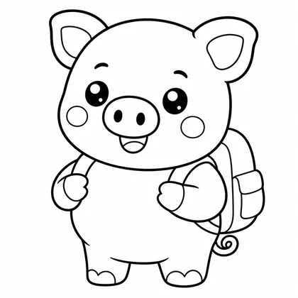 Dibujo de cerdito con mochila para colorear