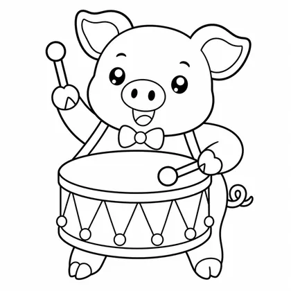 Dibujo de cerdito con tambor para colorear