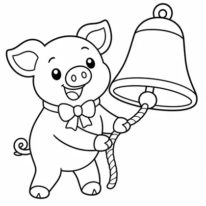 Dibujo de cerdito con campana para colorear