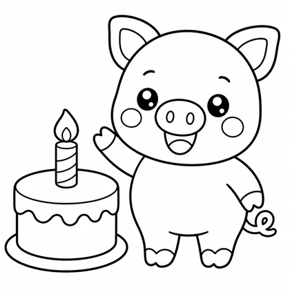 Dibujo de cerdito con tarta para colorear