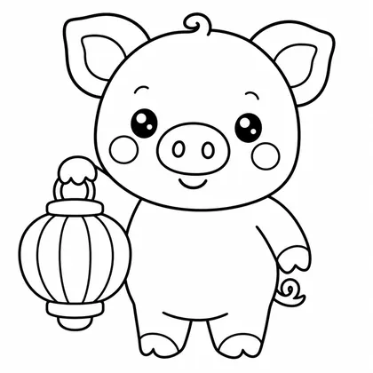 Dibujo de cerdito con linterna para colorear