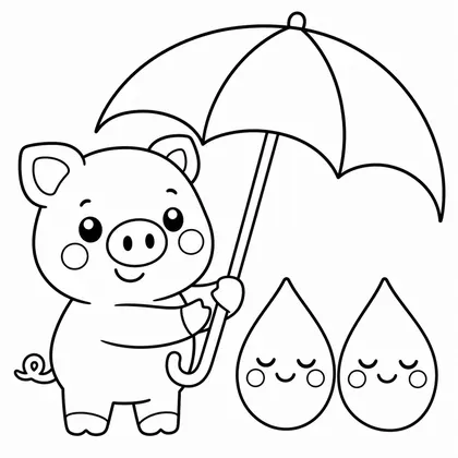 Dibujo de cerdito con paraguas para colorear