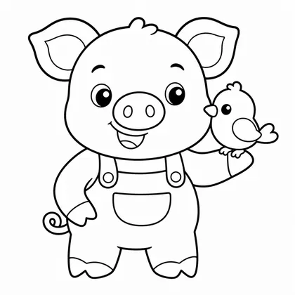 Dibujo de cerdito con pájaro para colorear