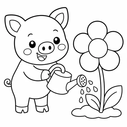 Dibujo de cerdito con regadera para colorear