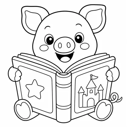 Dibujo de cerdito con libro para colorear