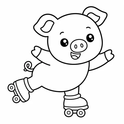 Dibujo de cerdito con patines para colorear