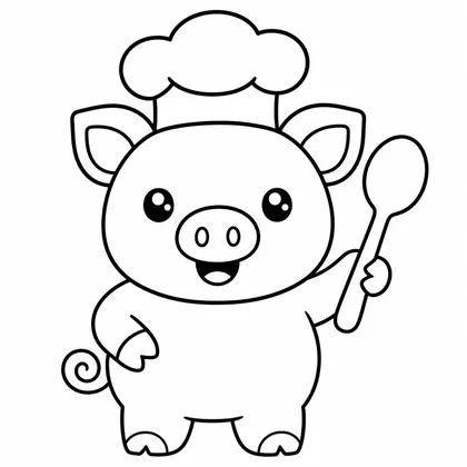 Dibujo de cerdito con chef para colorear