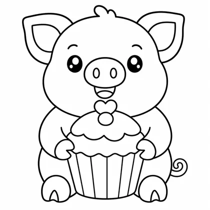 Dibujo de cerdito con cupcake especial para colorear