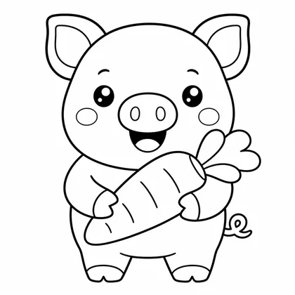 Dibujo de cerdito con zanahoria para colorear