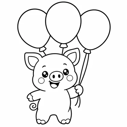 Dibujo de cerdito con globos para colorear