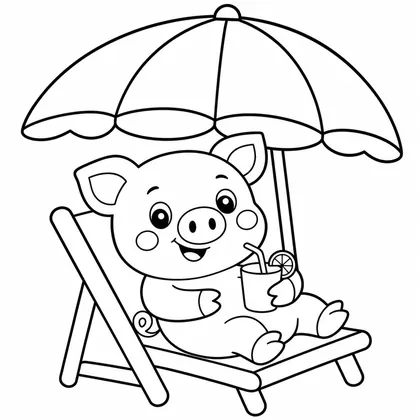 Dibujo de cerdito con sombrilla para colorear