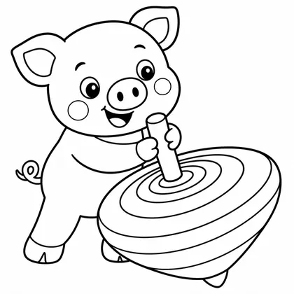 Dibujo de cerdito con trompo para colorear