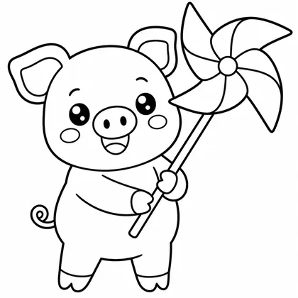 Dibujo de cerdito con molinillo para colorear