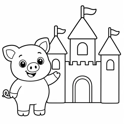 Dibujo de cerdito con castillo para colorear
