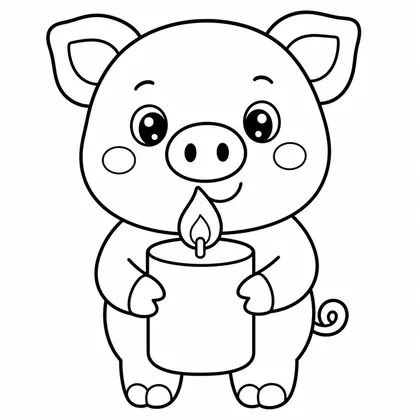 Dibujo de cerdito con vela para colorear