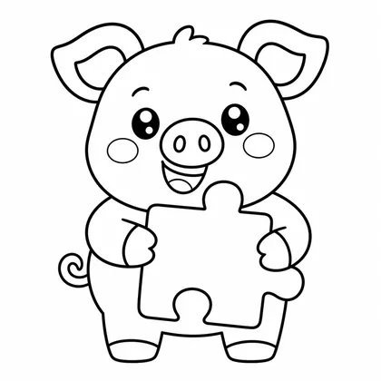 Dibujo de cerdito con puzzle especial para colorear
