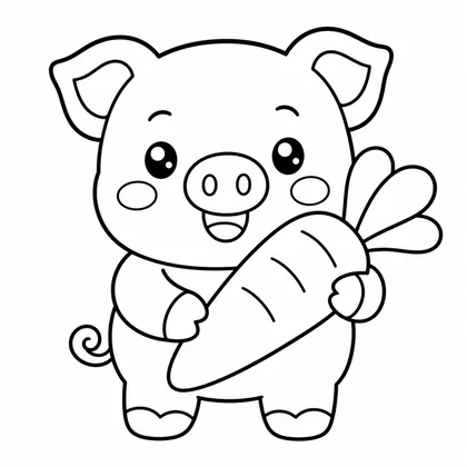 Dibujo de cerdito con zanahoria especial para colorear
