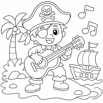 Dibujo de pirata con guitarra para colorear