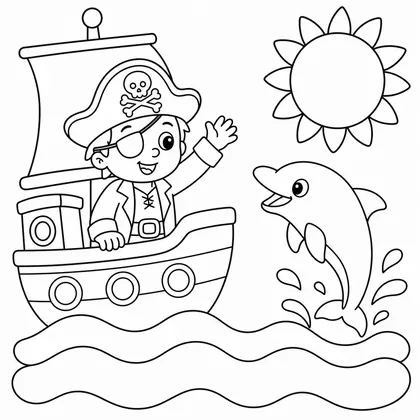 Dibujo de pirata con delfín para colorear