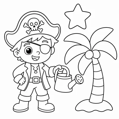 Dibujo de pirata plantando una palmera para colorear