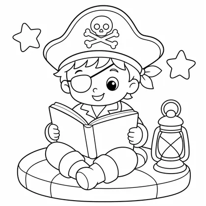 Dibujo de pirata leyendo un libro para colorear