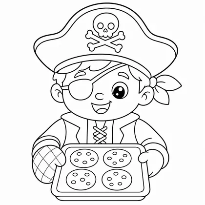 Dibujo de pirata haciendo galletas para colorear