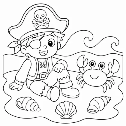 Dibujo de pirata con cangrejo para colorear