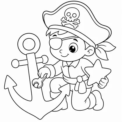 Dibujo de pirata arreglando un ancla para colorear