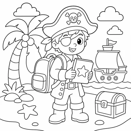 Dibujo de pirata alumno con mochila para colorear