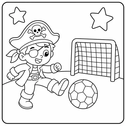 Dibujo de pirata jugando al fútbol para colorear