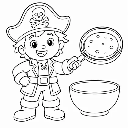 Dibujo de pirata haciendo tortitas para colorear