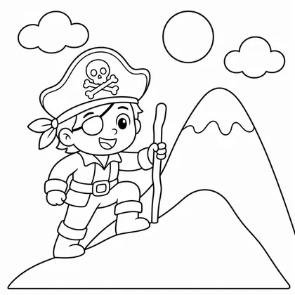Dibujo de pirata subiendo una montana para colorear