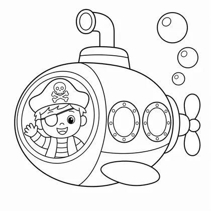 Dibujo de pirata en submarino para colorear