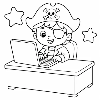 Dibujo de pirata usando ordenador para colorear