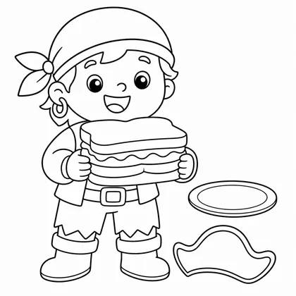 Dibujo de pirata haciendo un sandwich para colorear