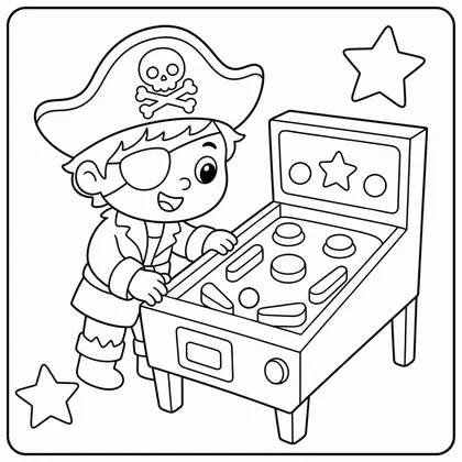 Dibujo de pirata jugando al pinball para colorear