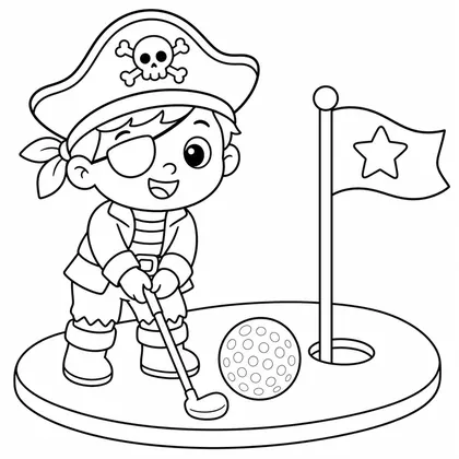 Dibujo de pirata jugando al golf para colorear