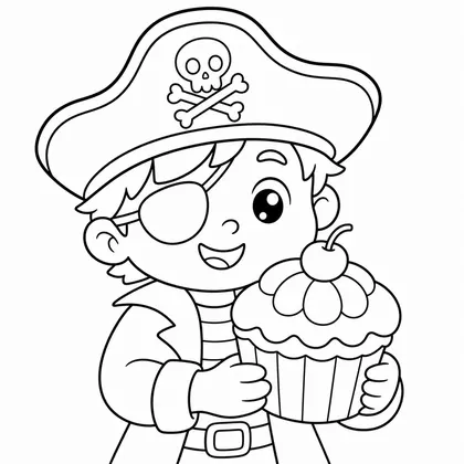 Dibujo de pirata decorando un cupcake para colorear