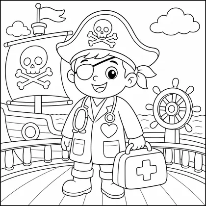 Dibujo de pirata médico con maleta para colorear