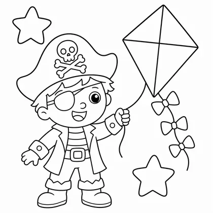Dibujo de pirata volando cometa para colorear