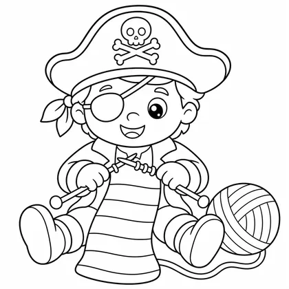 Dibujo de pirata tejiendo una bufanda para colorear
