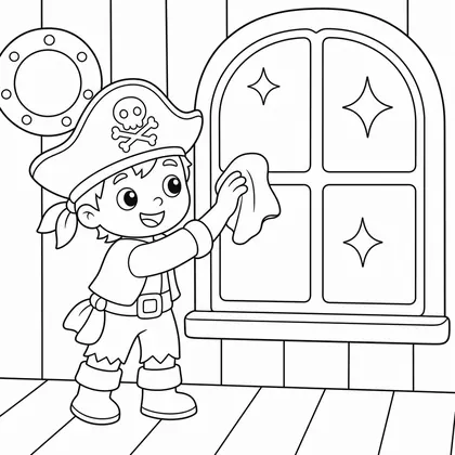 Dibujo de pirata limpiando una ventana para colorear