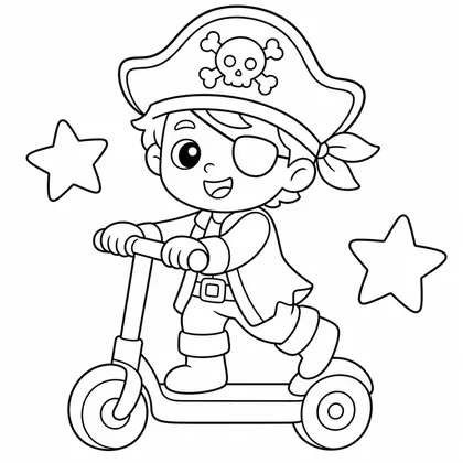 Dibujo de pirata en patinete para colorear
