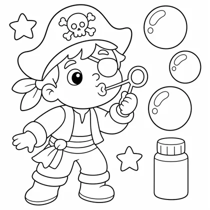 Dibujo de pirata haciendo burbujas para colorear