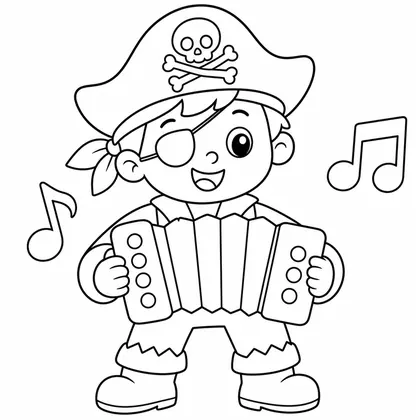 Dibujo de pirata con acordeon para colorear