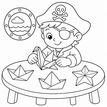 Dibujo de pirata haciendo origami para colorear