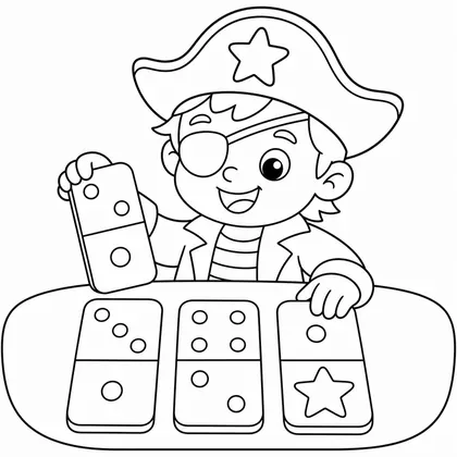 Dibujo de pirata jugando al domino para colorear